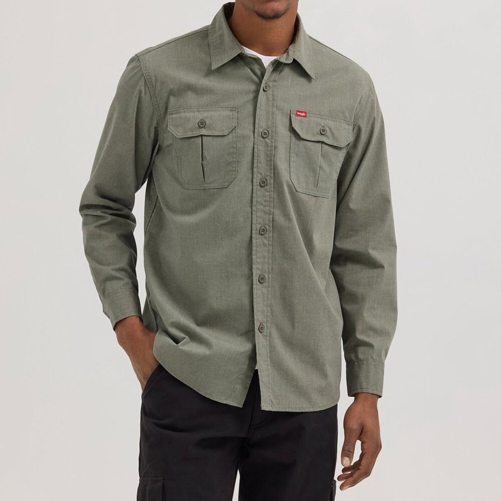 Wrangler Shirt Mens Size 4XL Green Flap Pockets Relaxed Fit Western Ranch Work
